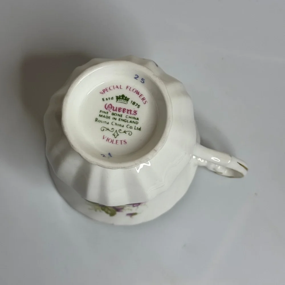Queens Special Flowers Violets Fine Bone China Tea Cup Rosina China Co England